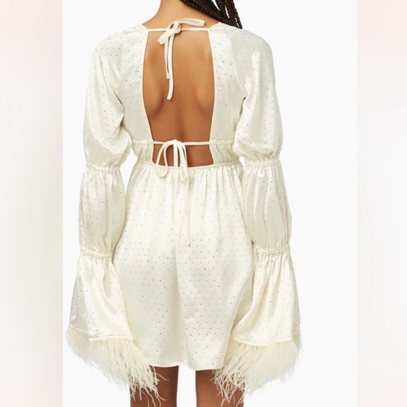 Ivory WeWoreWhat Feathered Mini Dress jeweled open back sz.XL Like New - Picture 2 of 7